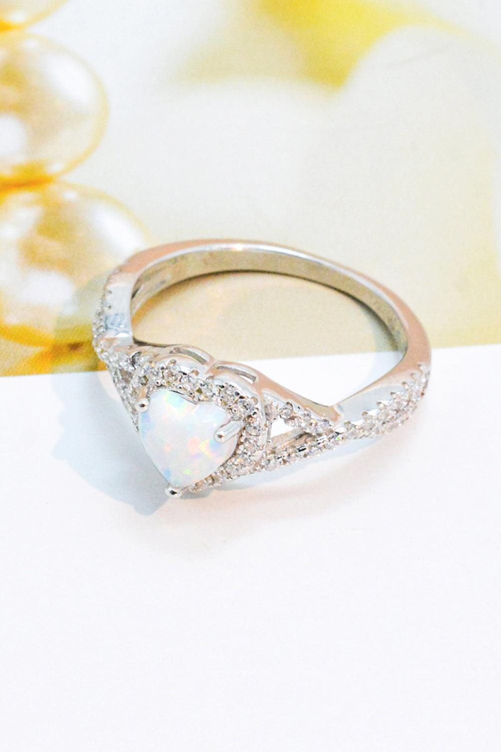 925 Sterling Silver Heart Opal Crisscross Ring BLUE ZONE PLANET