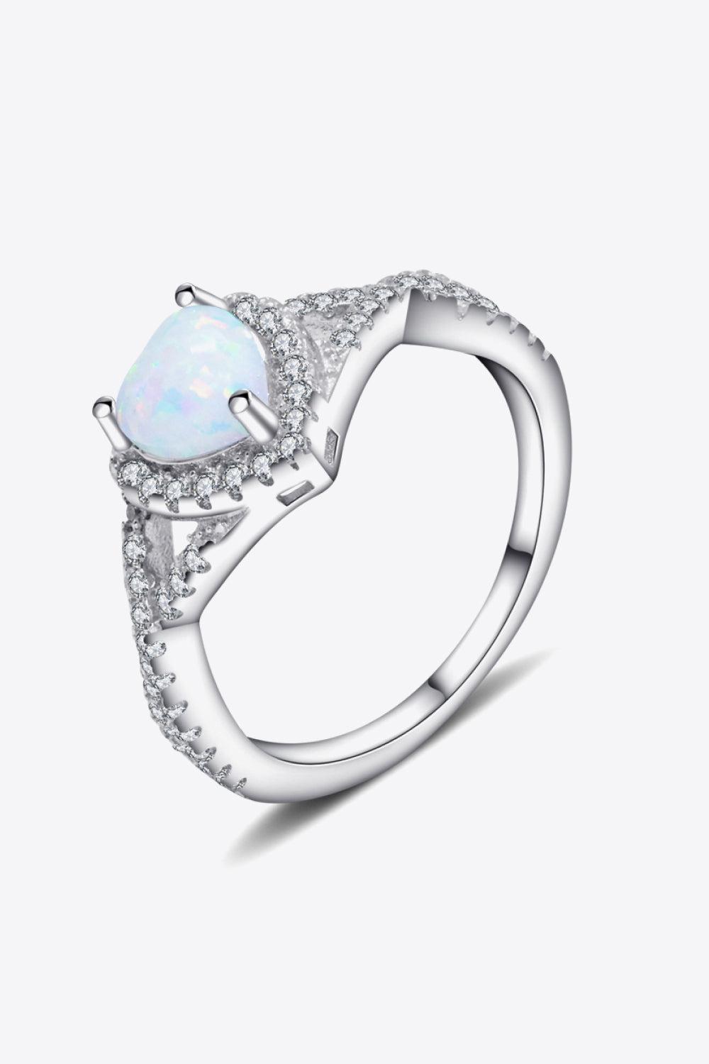 925 Sterling Silver Heart Opal Crisscross Ring BLUE ZONE PLANET
