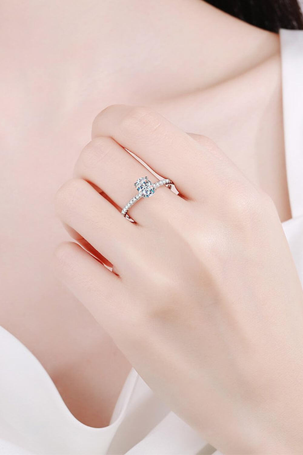 925 Sterling Silver Inlaid 1 Carat Moissanite Ring BLUE ZONE PLANET