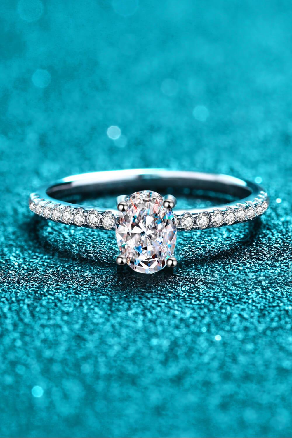 925 Sterling Silver Inlaid 1 Carat Moissanite Ring BLUE ZONE PLANET