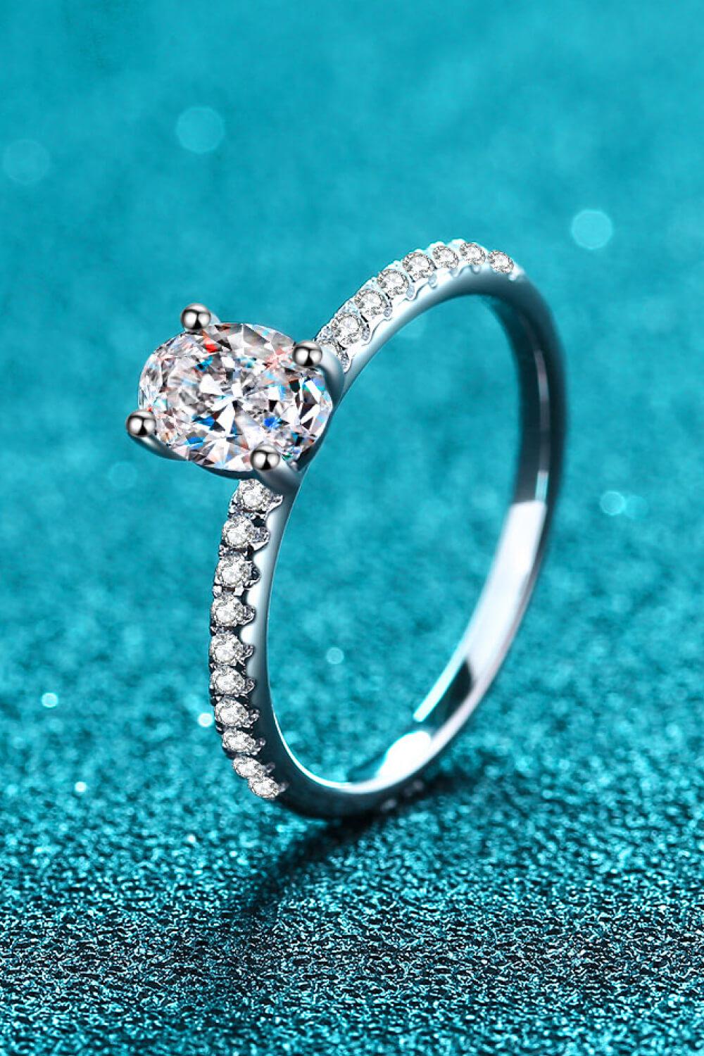 925 Sterling Silver Inlaid 1 Carat Moissanite Ring BLUE ZONE PLANET