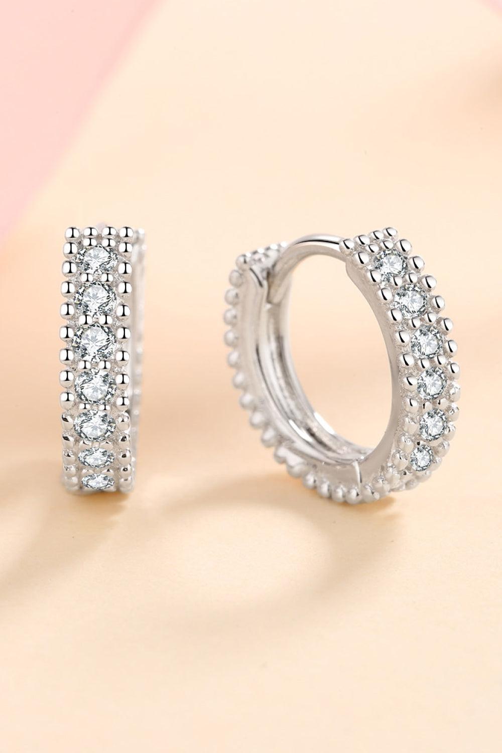 925 Sterling Silver Inlaid Moissanite Huggie Earrings BLUE ZONE PLANET