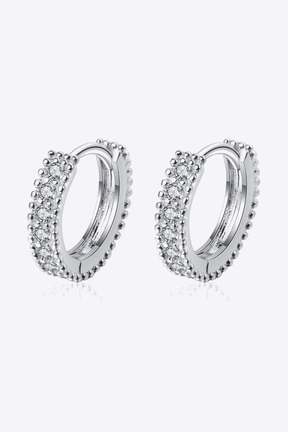 925 Sterling Silver Inlaid Moissanite Huggie Earrings BLUE ZONE PLANET