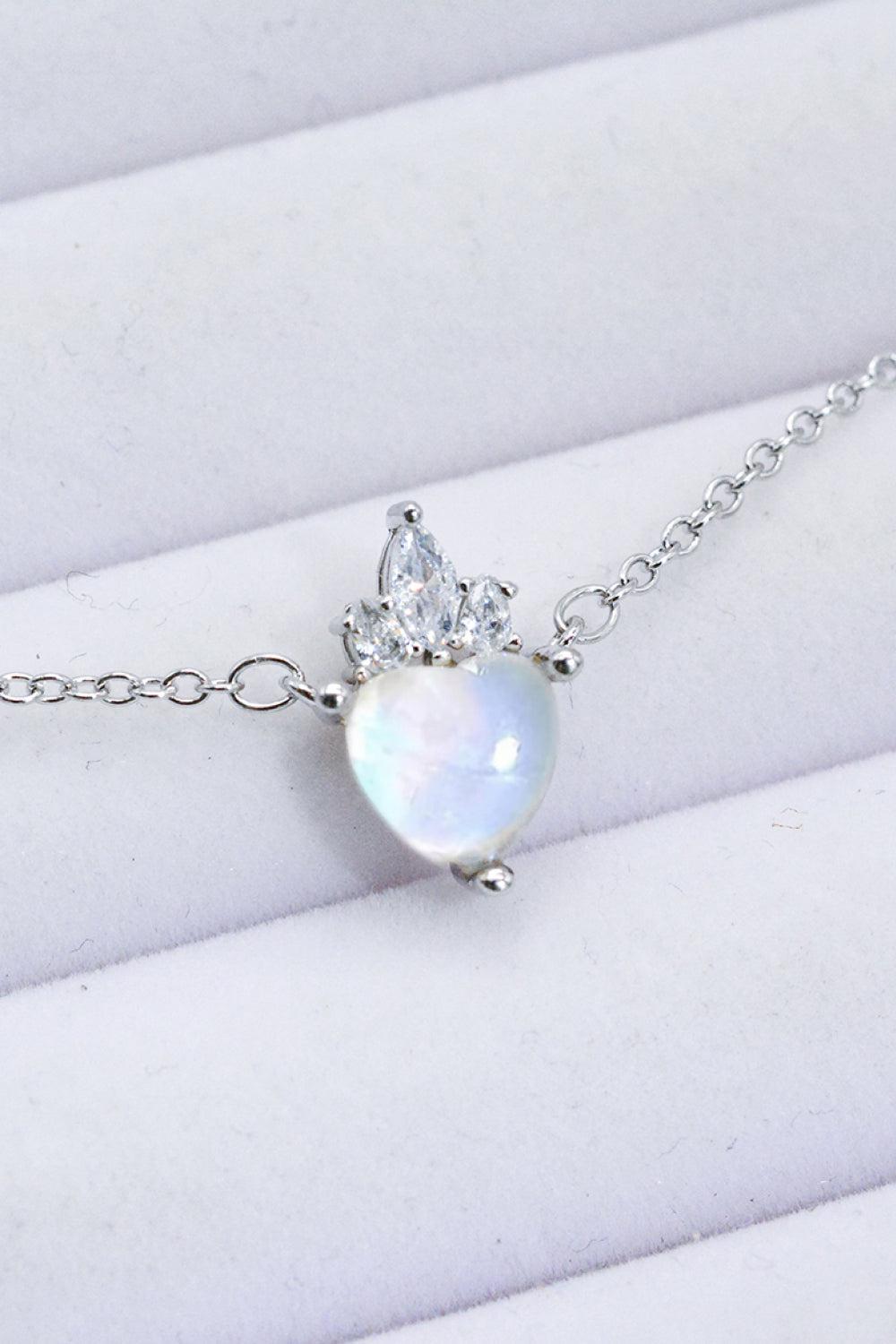 925 Sterling Silver Moonstone Heart Pendant Necklace BLUE ZONE PLANET