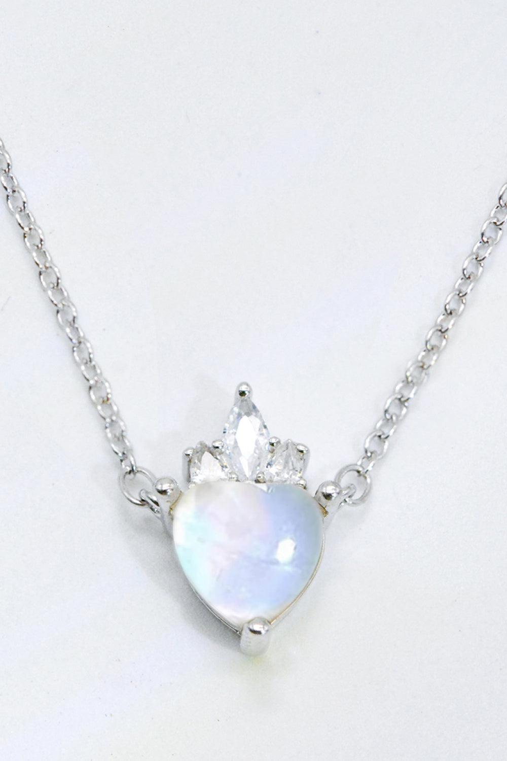 925 Sterling Silver Moonstone Heart Pendant Necklace BLUE ZONE PLANET