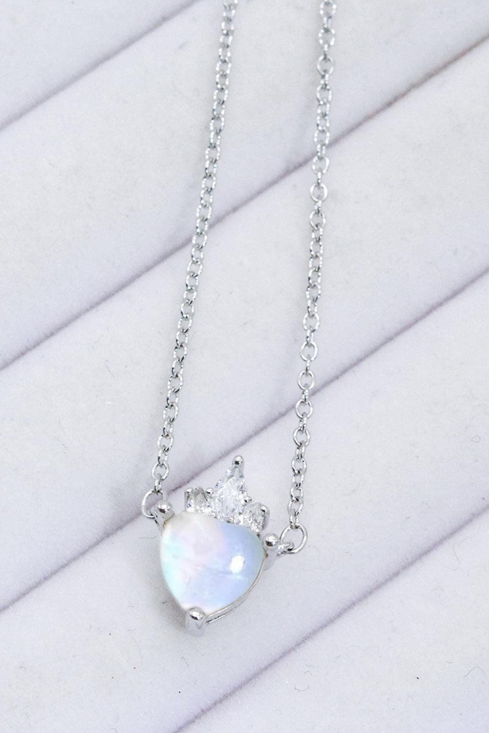 925 Sterling Silver Moonstone Heart Pendant Necklace BLUE ZONE PLANET