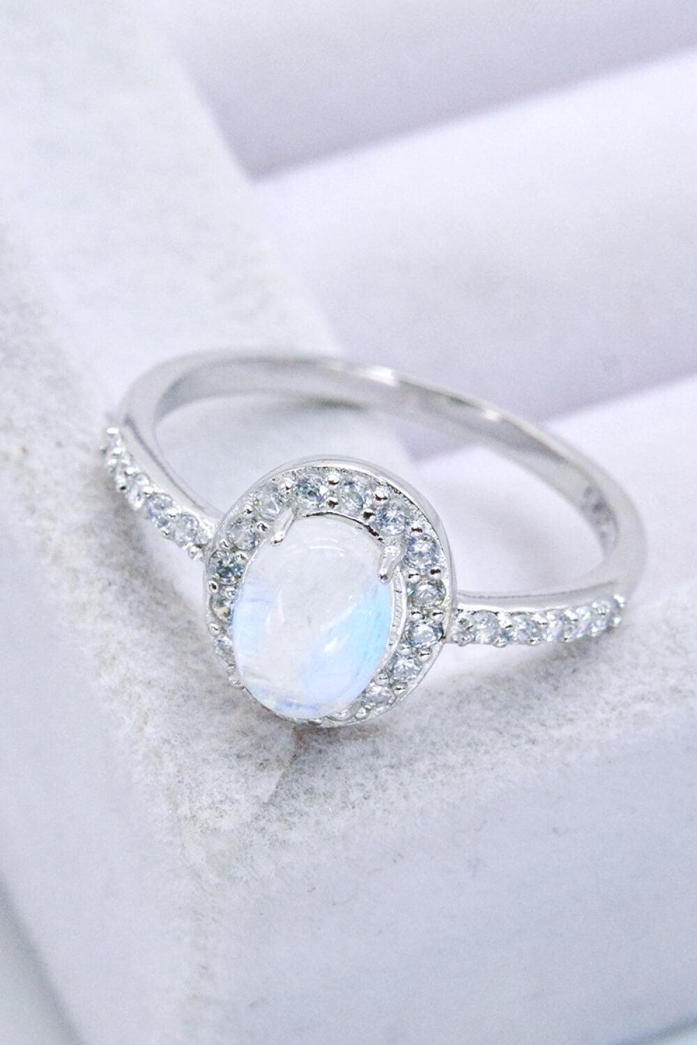 925 Sterling Silver Natural Moonstone Halo Ring BLUE ZONE PLANET