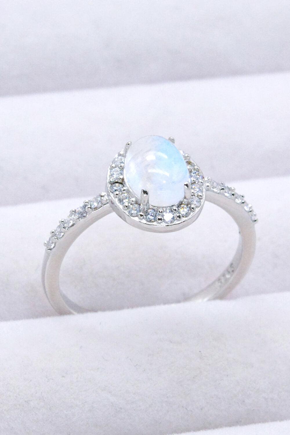 925 Sterling Silver Natural Moonstone Halo Ring BLUE ZONE PLANET