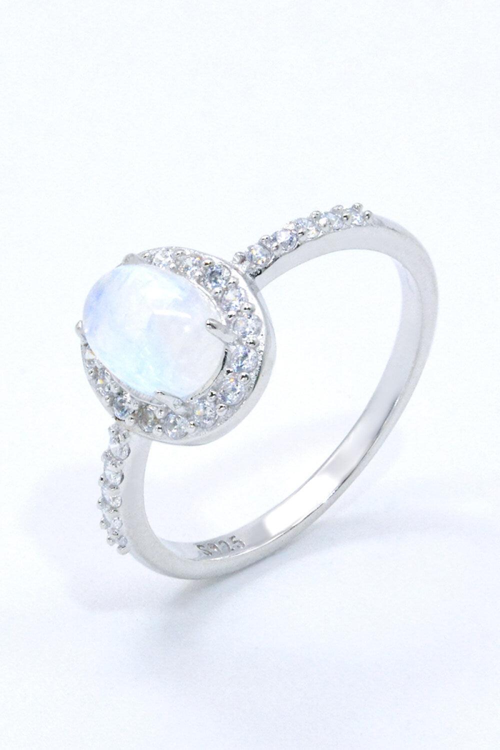 925 Sterling Silver Natural Moonstone Halo Ring BLUE ZONE PLANET