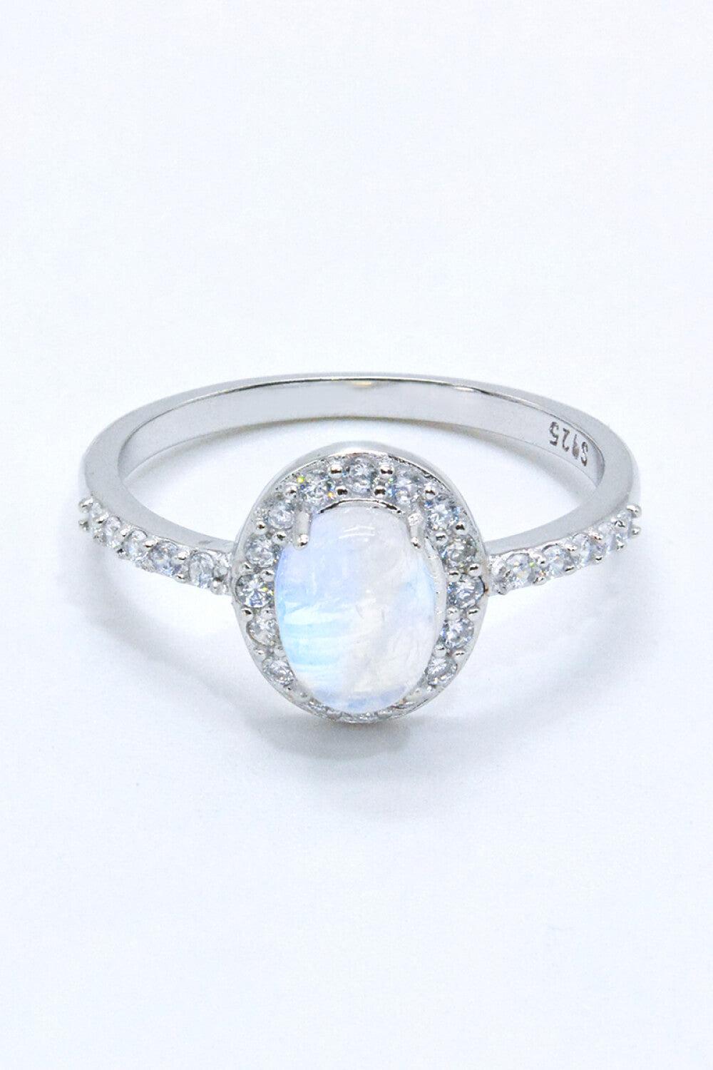 925 Sterling Silver Natural Moonstone Halo Ring BLUE ZONE PLANET