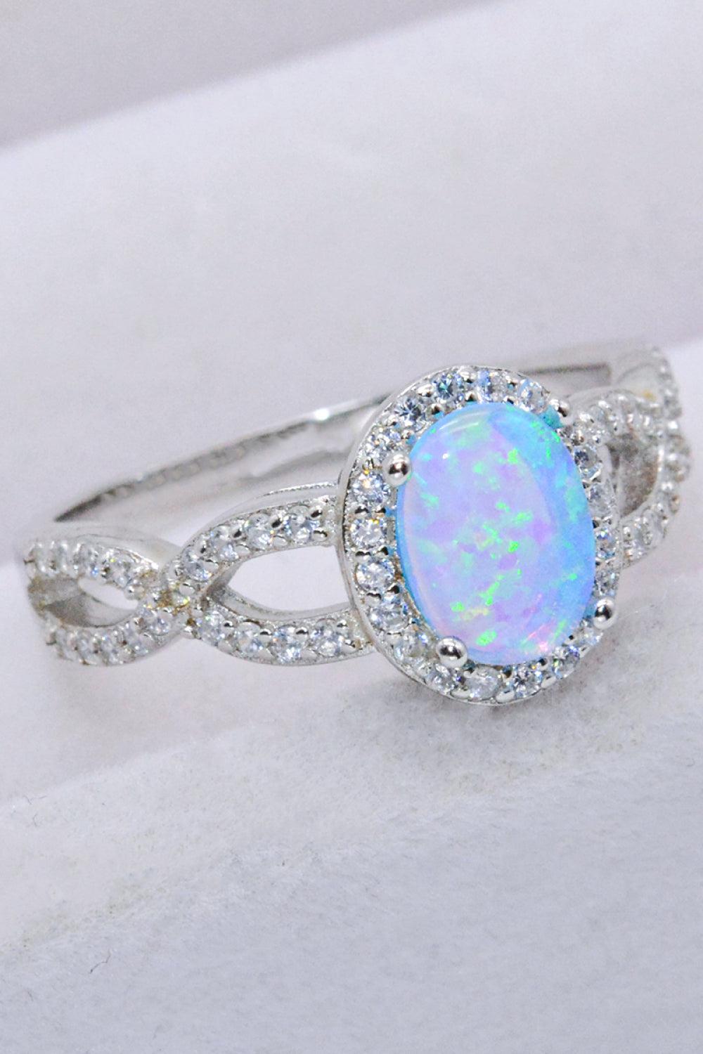 925 Sterling Silver Opal Halo Ring BLUE ZONE PLANET