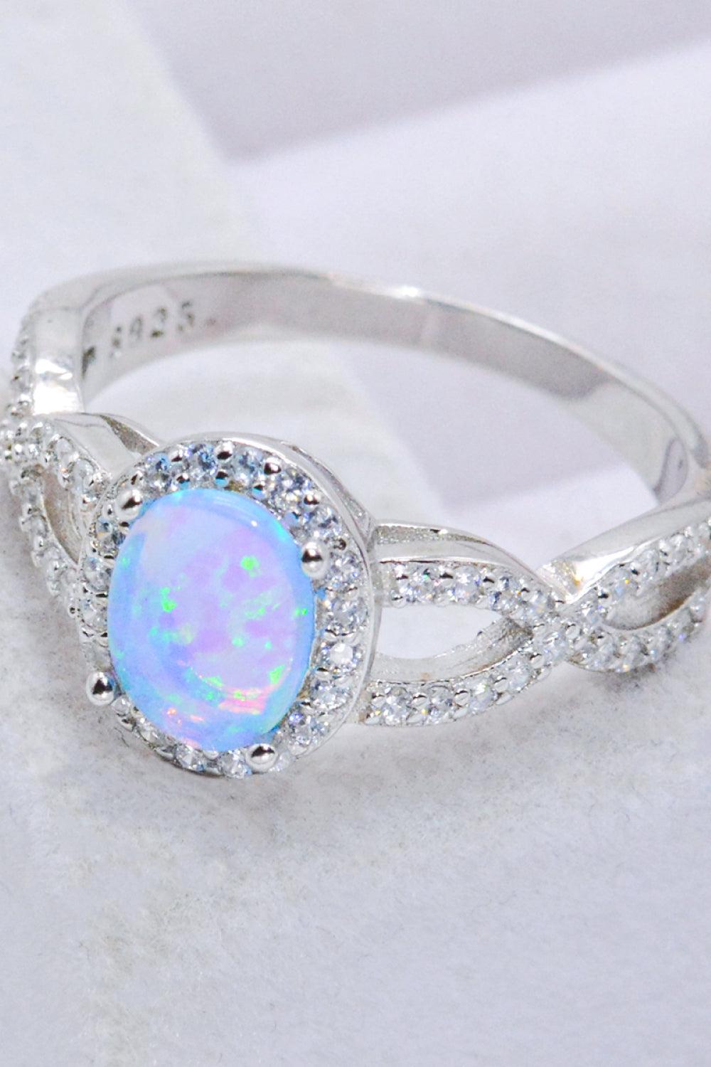 925 Sterling Silver Opal Halo Ring BLUE ZONE PLANET