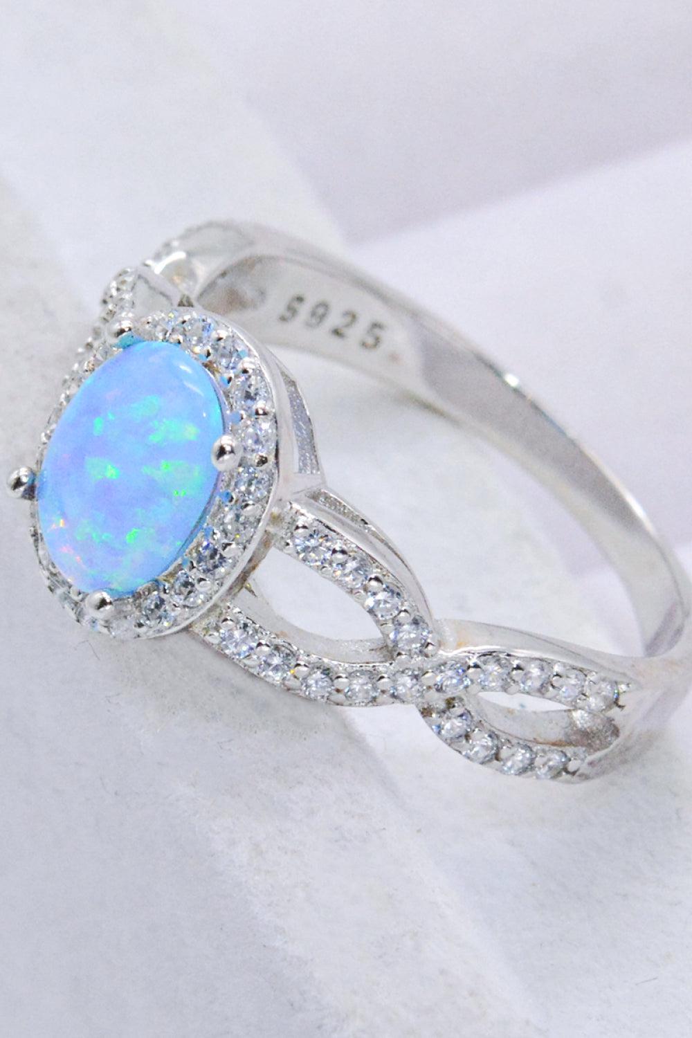 925 Sterling Silver Opal Halo Ring BLUE ZONE PLANET