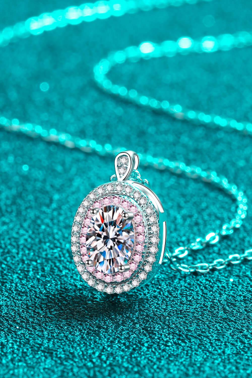 925 Sterling Silver Rhodium-Plated 1 Carat Moissanite Pendant Necklace BLUE ZONE PLANET