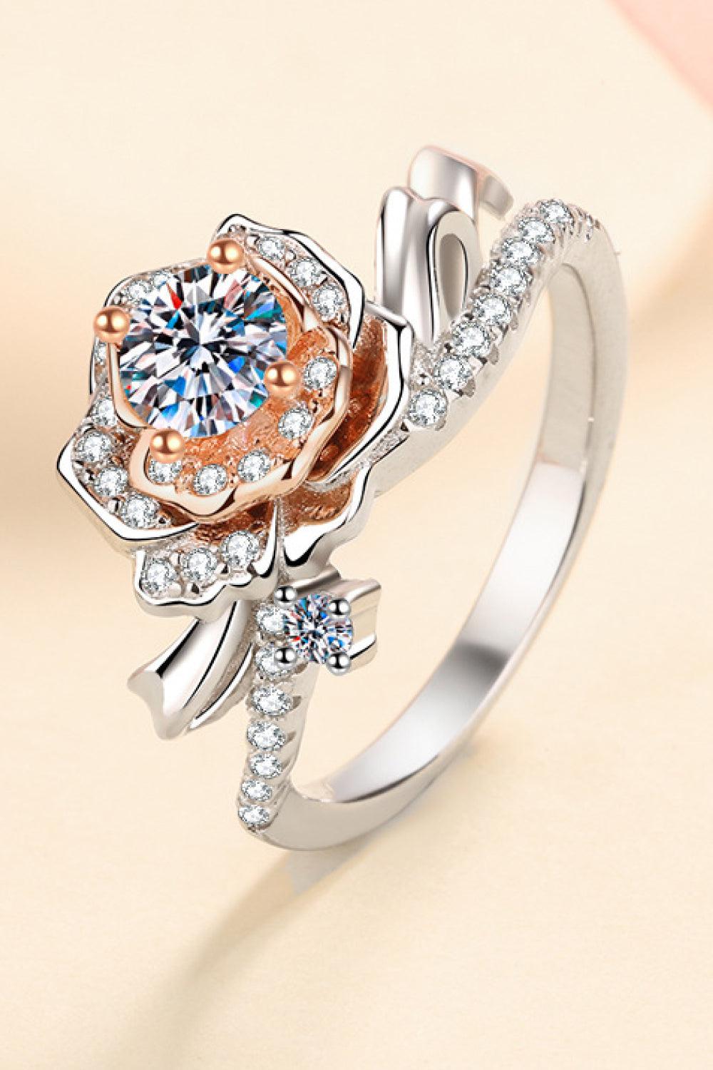 925 Sterling Silver Rose-Shaped Moissanite Ring BLUE ZONE PLANET