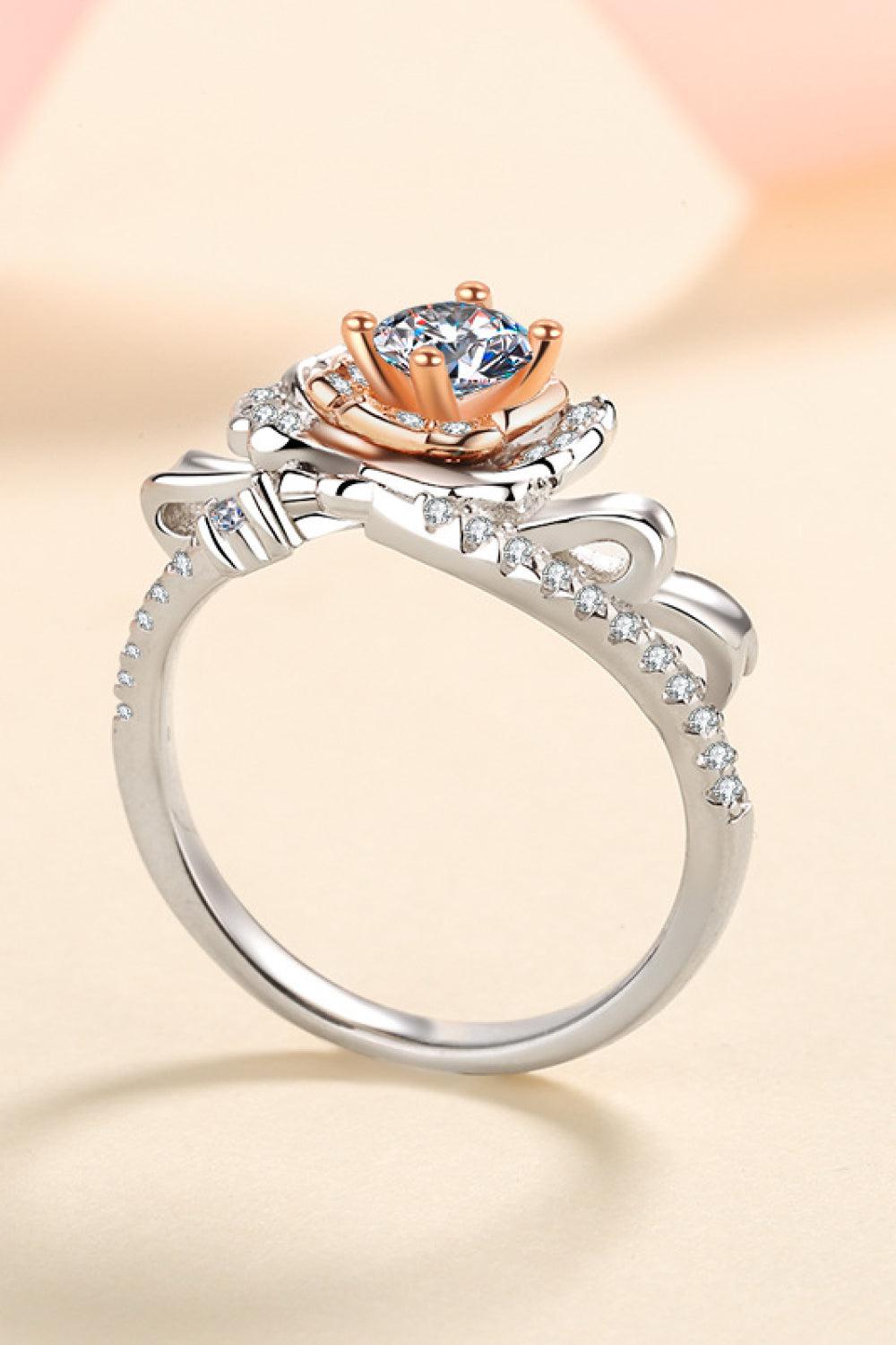 925 Sterling Silver Rose-Shaped Moissanite Ring BLUE ZONE PLANET