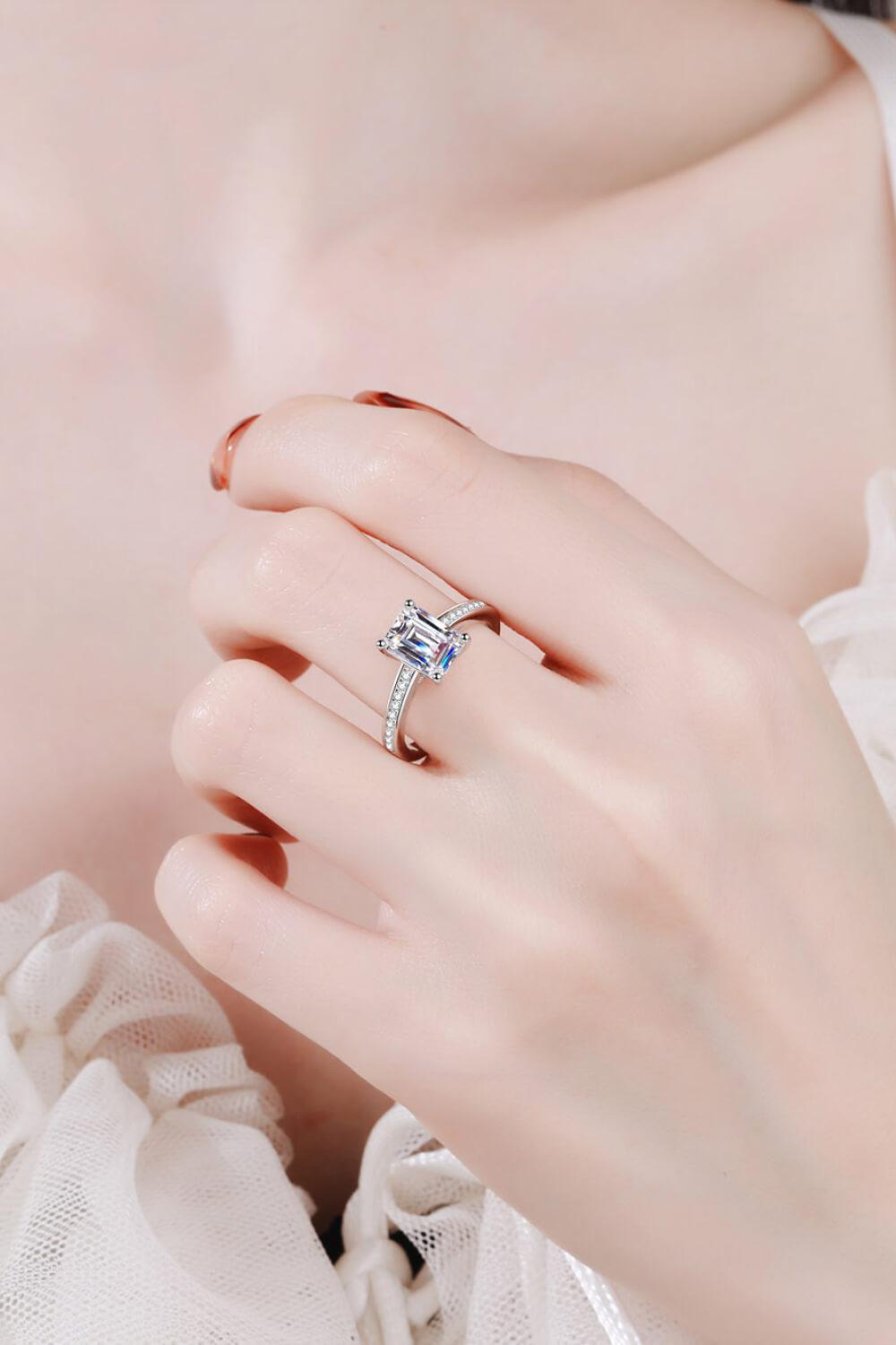 925 Sterling Silver Side Stone Moissanite Ring BLUE ZONE PLANET