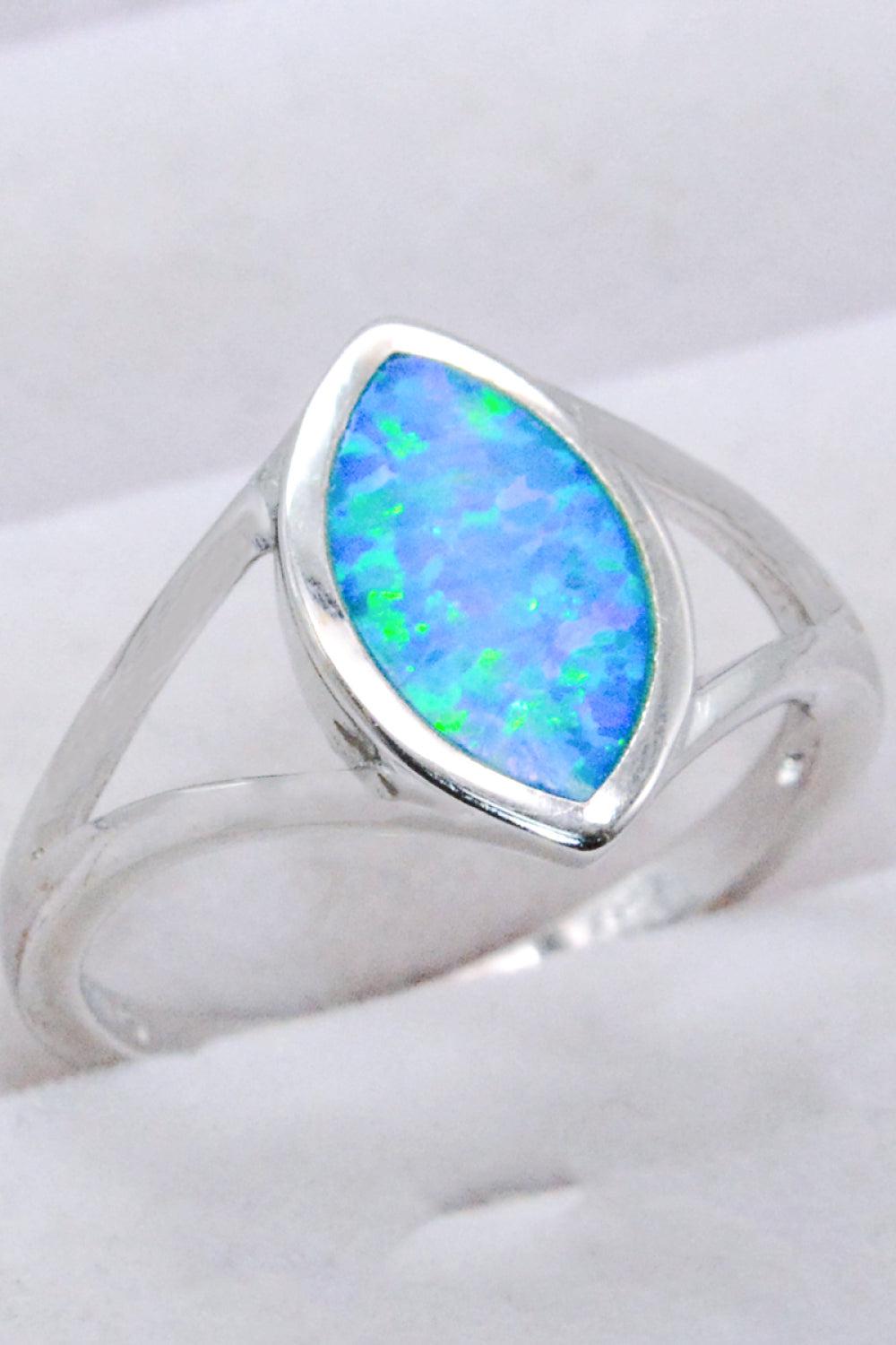 925 Sterling Silver Split Shank Opal Ring BLUE ZONE PLANET