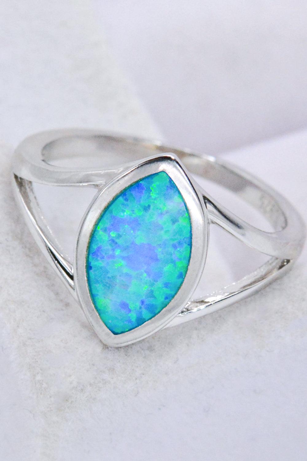925 Sterling Silver Split Shank Opal Ring BLUE ZONE PLANET