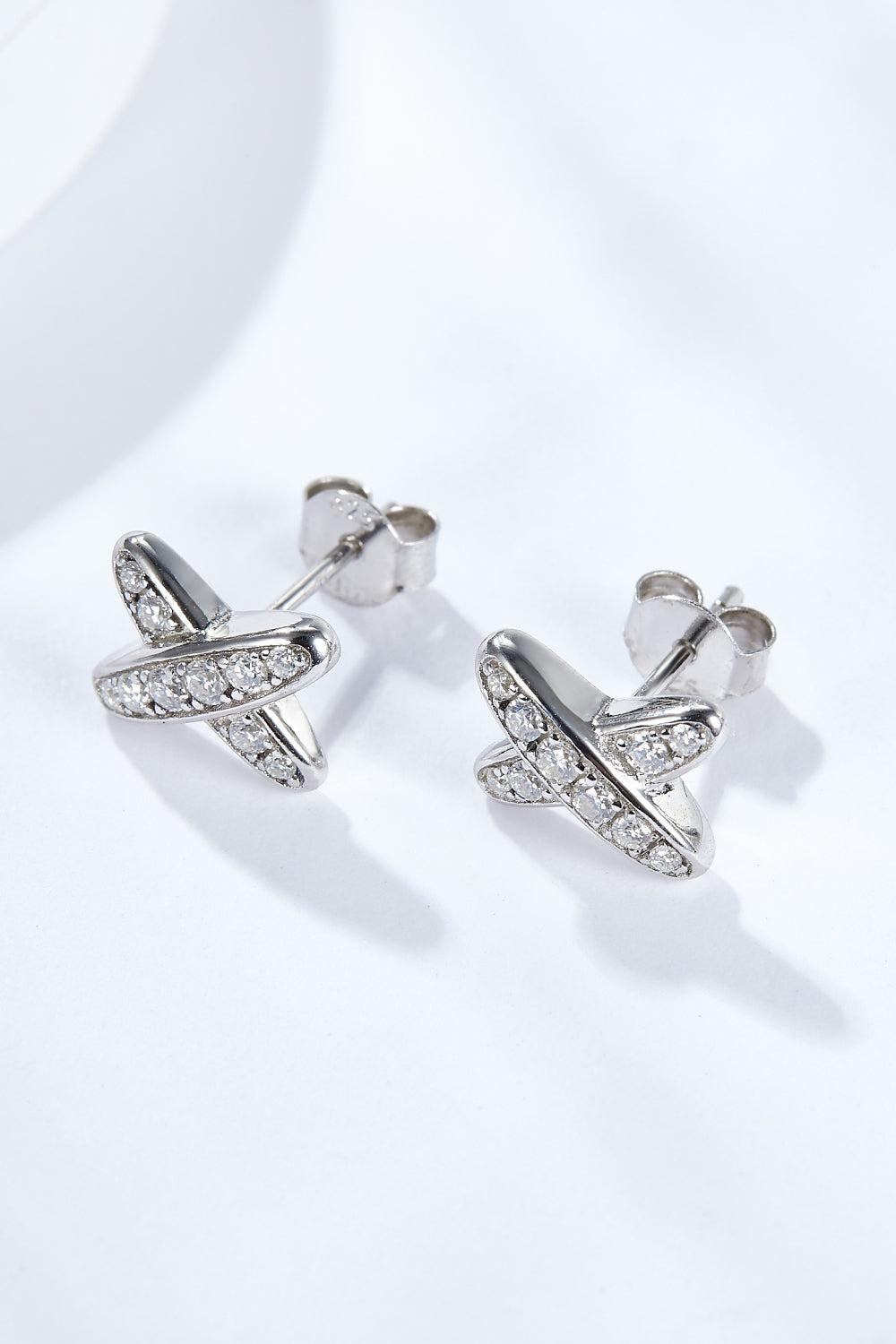 925 Sterling Silver X-Shape Moissanite Earrings BLUE ZONE PLANET