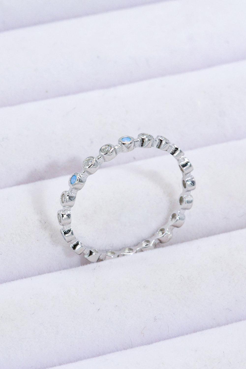 925 Sterling Silver Zircon and Natural Moonstone Ring BLUE ZONE PLANET