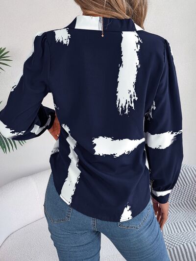 Blue Zone Planet | Printed Collared Neck Button Up Shirt BLUE ZONE PLANET