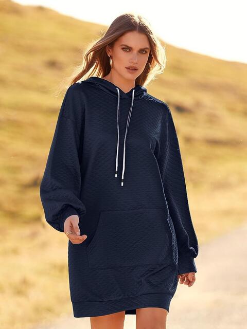 Textured Drawstring Tunic Hoodie BLUE ZONE PLANET