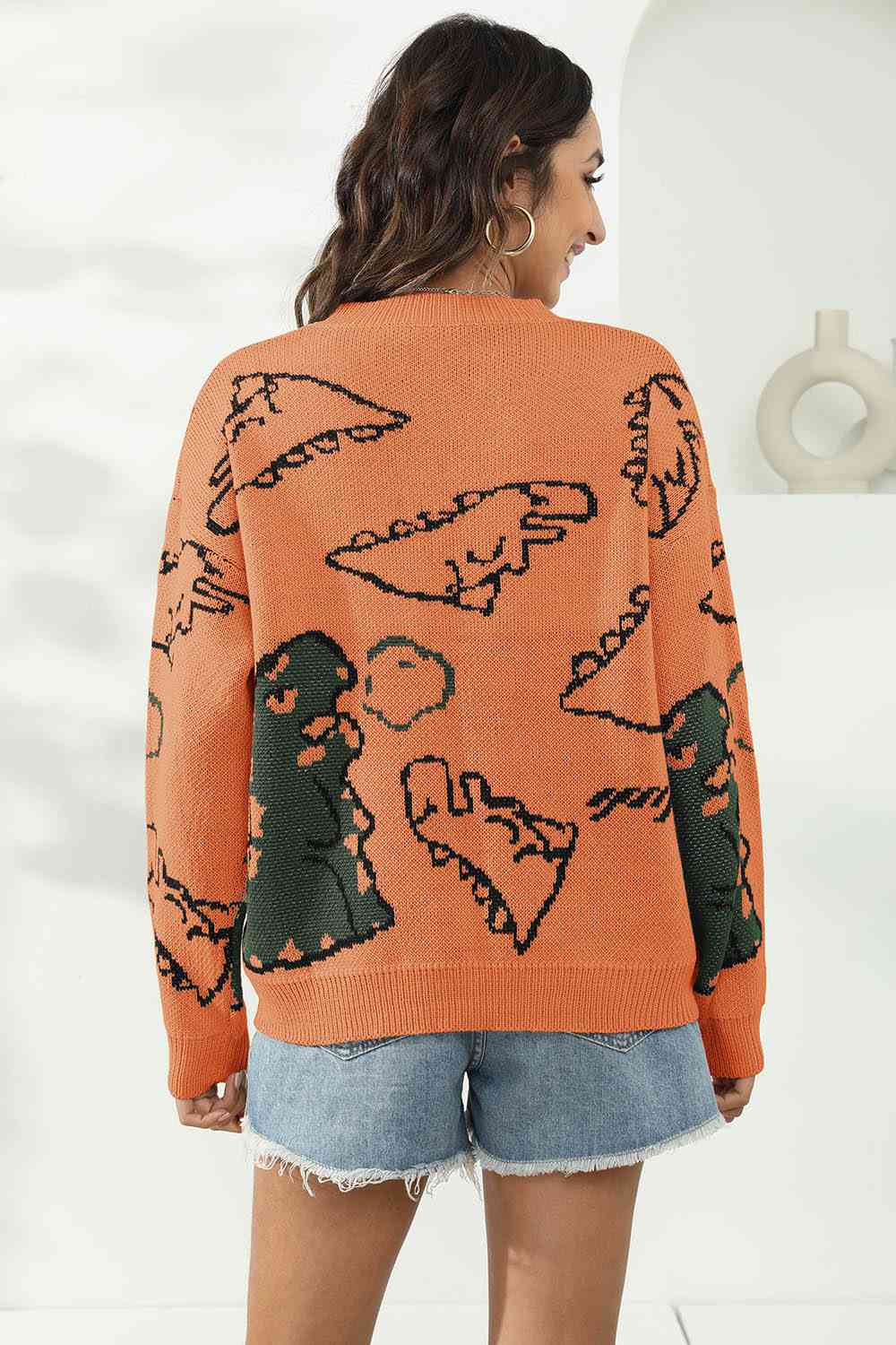 Dinosaur Print Pullover Sweater BLUE ZONE PLANET