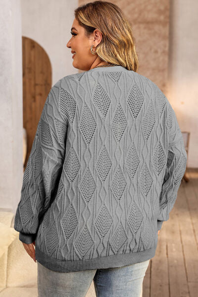 Blue Zone Planet | Plus Size Cable-Knit Button Up Sweater BLUE ZONE PLANET