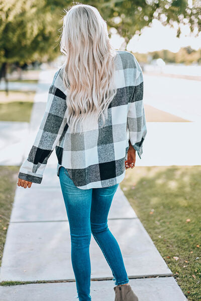 Blue Zone Planet | Plaid Button Up Dropped Shoulder Jacket BLUE ZONE PLANET