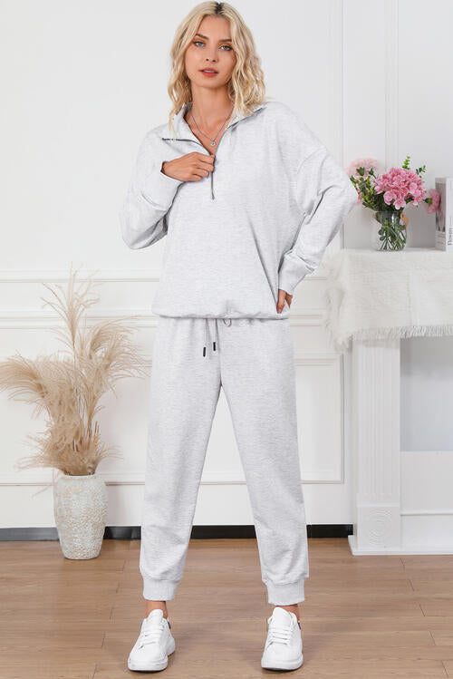 Half Zip Sweatshirt and Drawstring Sweatpants Set BLUE ZONE PLANET