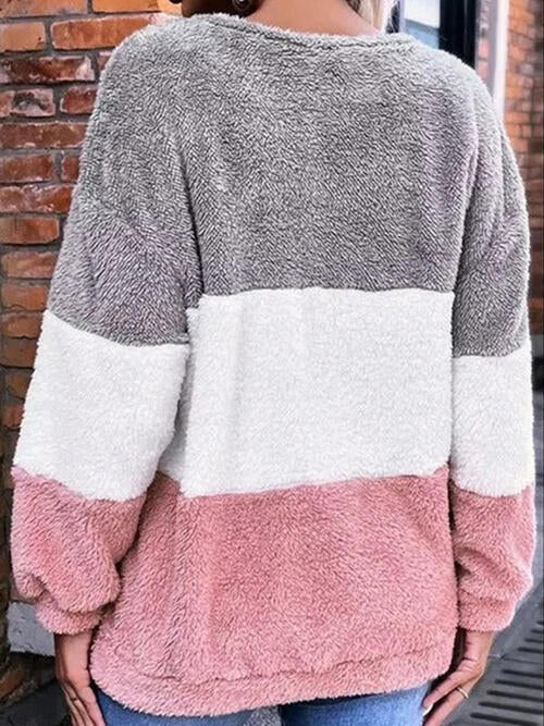 Color Block Round Neck Long Sleeve Sweatshirt BLUE ZONE PLANET