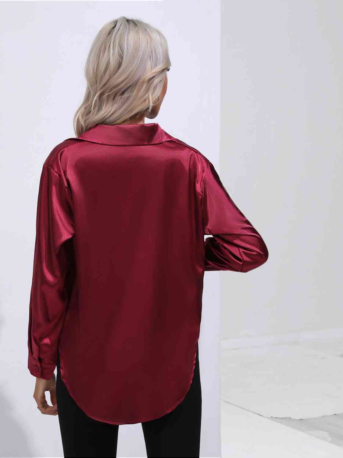Collared Neck Buttoned Long Sleeve Shirt BLUE ZONE PLANET