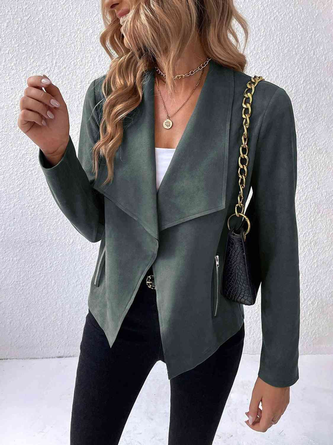 Collared Neck Long Sleeve Jacket BLUE ZONE PLANET