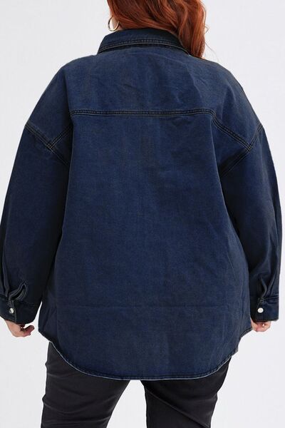 Plus Size Snap Down Pocketed Denim Jacket BLUE ZONE PLANET