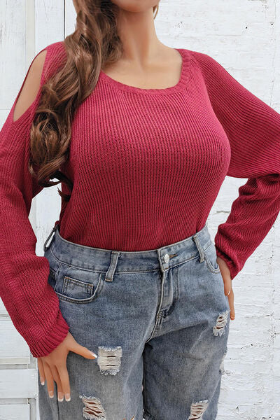 Blue Zone Planet | Plus Size Cold Shoulder Round Neck Sweater BLUE ZONE PLANET
