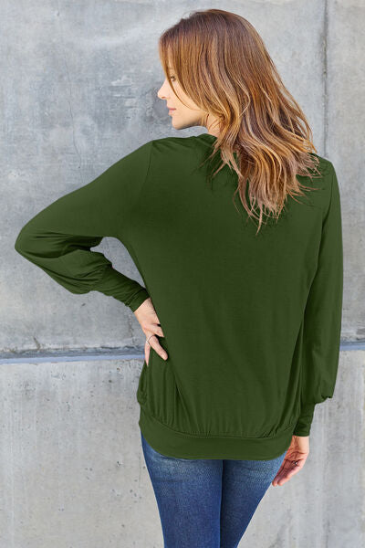 Blue Zone Planet | Basic Bae Full Size V-Neck Lantern Sleeve Blouse BLUE ZONE PLANET