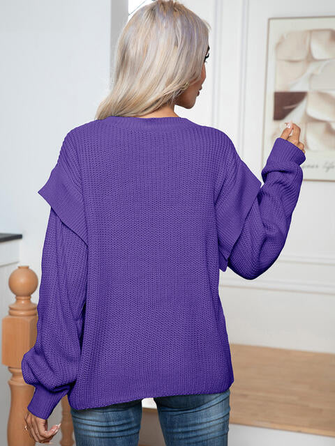 Dropped Shoulder Long Sleeve Sweater BLUE ZONE PLANET