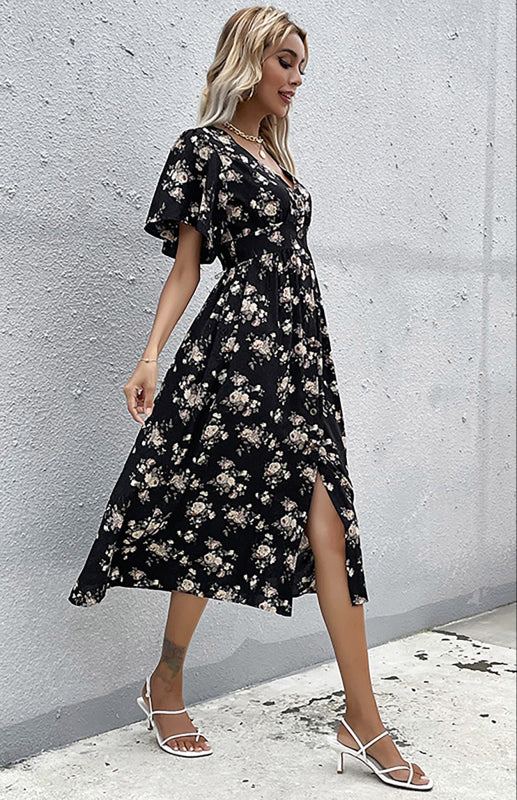 Blue Zone Planet | Women'S Short Sleeve Printed V-Neck Midi Dress BLUE ZONE PLANET