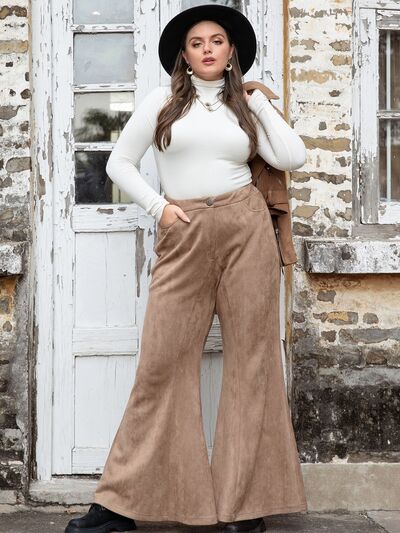 Plus Size Pocketed Flare Pants BLUE ZONE PLANET