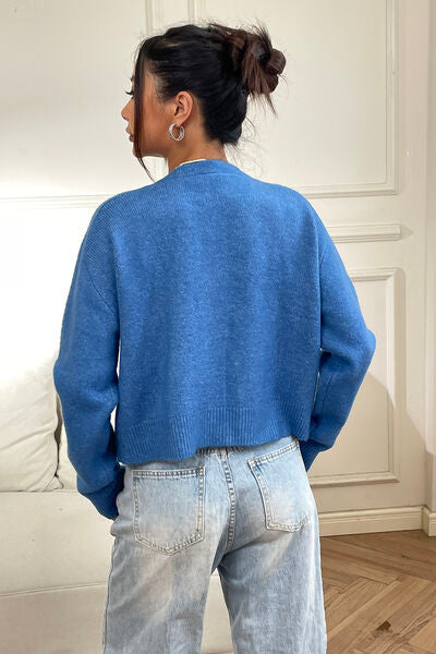 Blue Zone Planet | Button Up Long Sleeve Cropped Cardigan BLUE ZONE PLANET