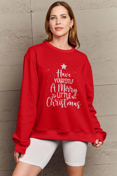 Simply Love Full Size HAVE YOURSELF A MERRY LITTLE CHRISTMAS Round Neck Sweatshirt BLUE ZONE PLANET