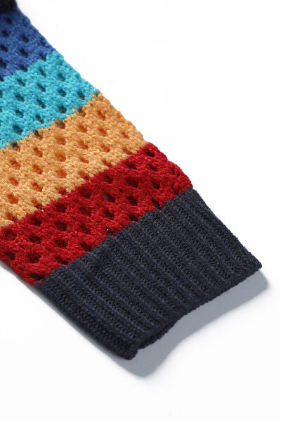 Openwork Color Block Tied Cardigan Trendsi