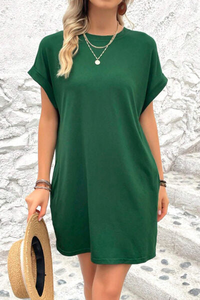 Blue Zone Planet | Pocketed Round Neck Short Sleeve Dress BLUE ZONE PLANET