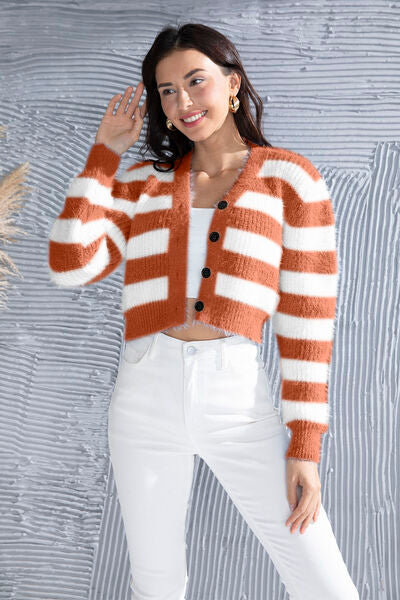 Blue Zone Planet | Striped Button Up Cropped Cardigan BLUE ZONE PLANET