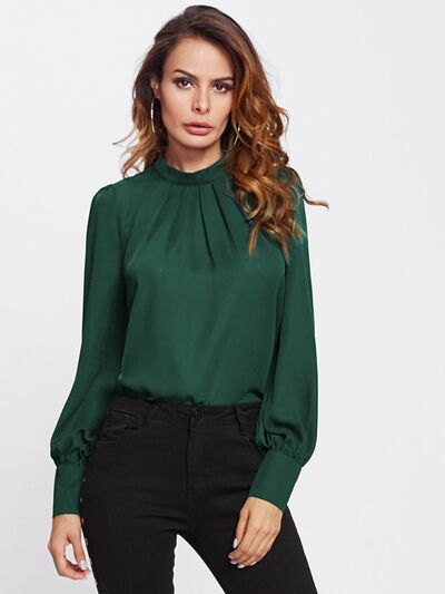 Blue Zone Planet | Mock Neck Lantern Sleeve Shirt BLUE ZONE PLANET