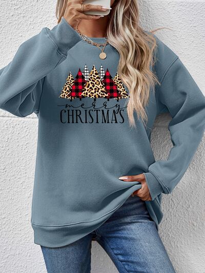 Blue Zone Planet | MERRY CHRISTMAS Round Neck Long Sleeve Sweatshirt BLUE ZONE PLANET