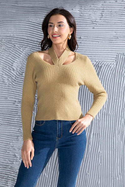 Blue Zone Planet | Halter Neck Long Sleeve Sweater BLUE ZONE PLANET