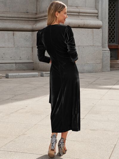 Blue Zone Planet | Surplice Puff Sleeve Midi Dress BLUE ZONE PLANET