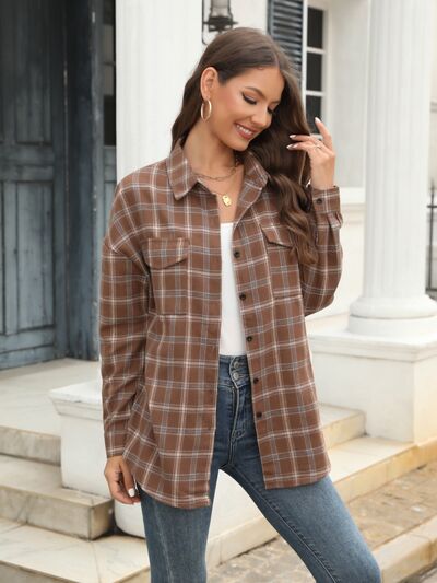 Blue Zone Planet | Plaid Button Up Pocketed Shirt BLUE ZONE PLANET